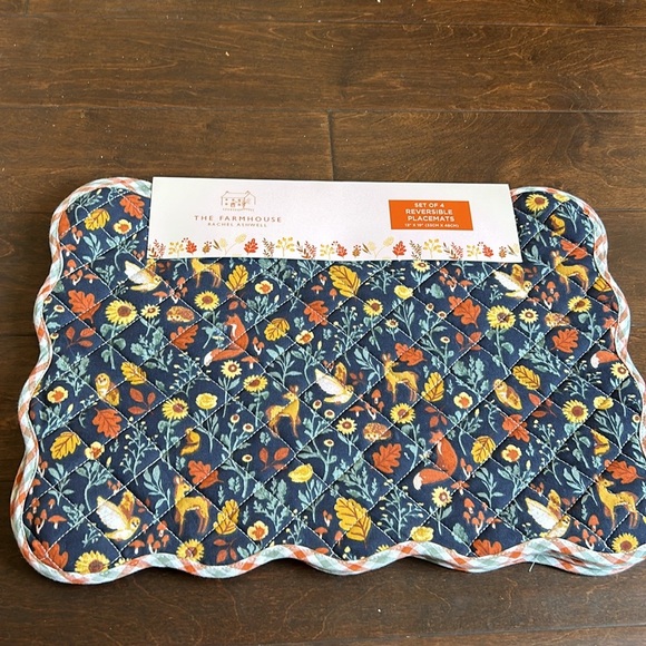 Rachel Ashwell Quilted Placemats set Of 4 New Fox Fall Autumn Sunflowers - Picture 2 of 5